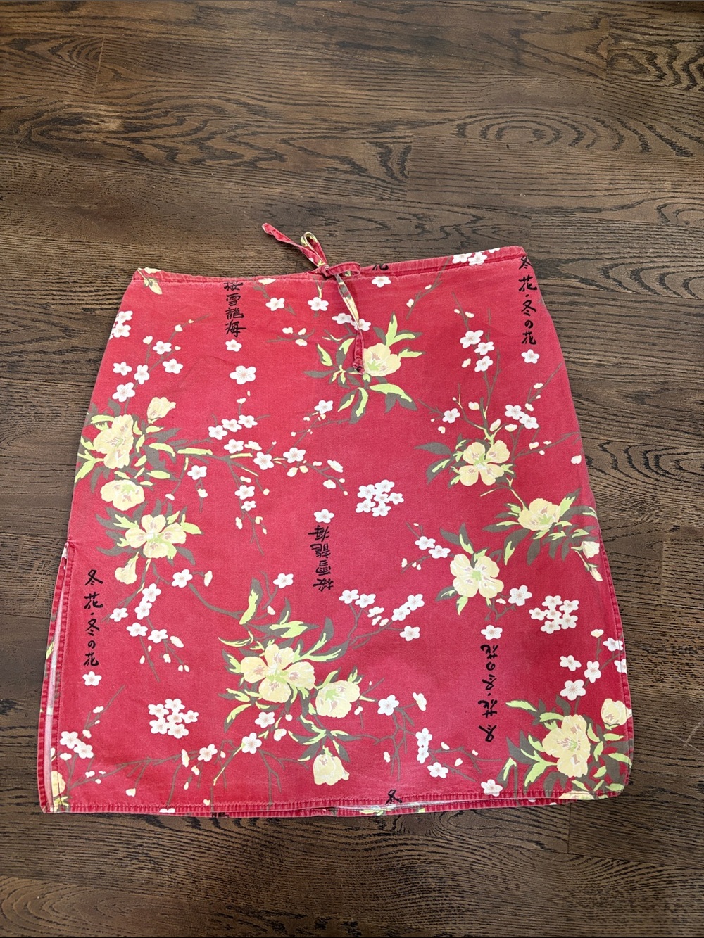 RARE Vintage‎ Slant Cherry Blossom Mini Skirt with Drawstring Waist